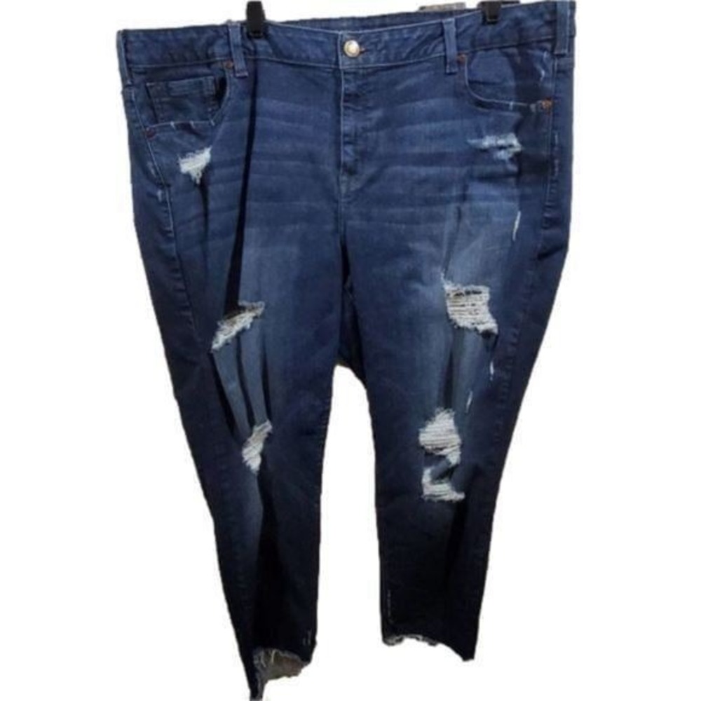 Lane Bryant Womens Plus 24 Regular Distressed Skinny Jeans Dark Wash Raw Hem